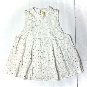Free People Ivory Floral Eyelet Keyhole Button‎ Back Sleeveless Swing Top Small